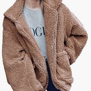 Oversized khaki teddy jacket